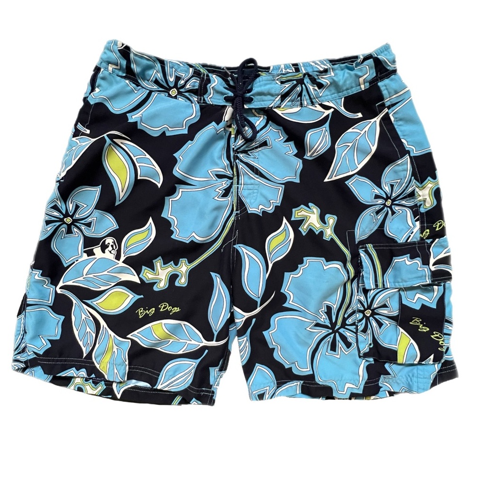 Big Dogs Men's Blue Floral 7" Swim Shorts -‎ Large
